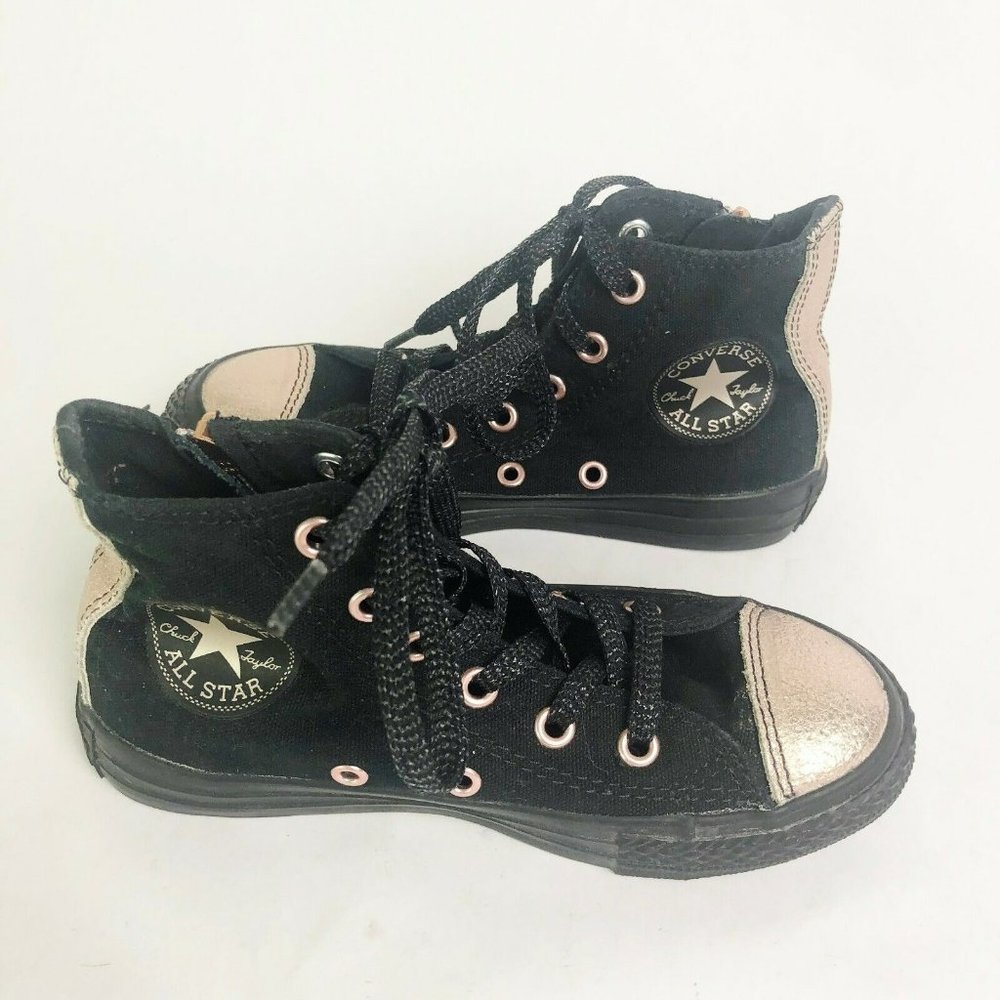 Converse Kids Size 12 Chuck Taylor All Star Black Rose Gold Shoes Sneakers Hi Si